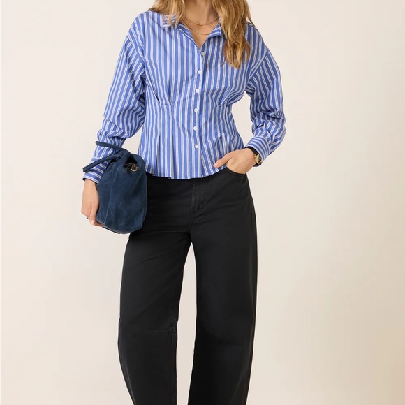 Evereve Mara Corset Blue Striped  Shirt - Picture 7 of 9